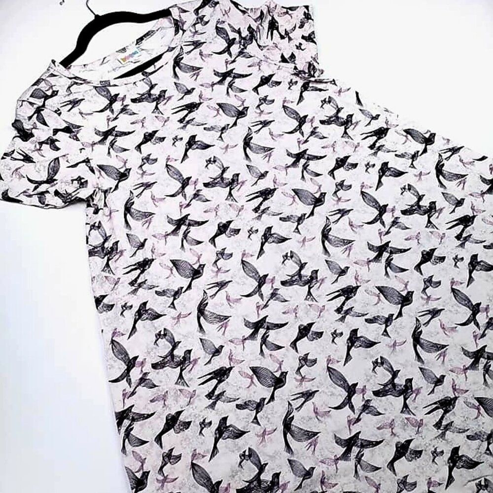 NEW LuLaRoe M Carly Black White Birds Gray Swing Dress High Low Flowy Avian